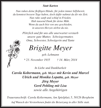 Anzeige von Brigitte Meyer von  Werbepost 
