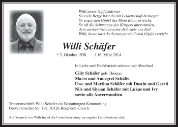 Anzeige von Willi Schäfer von  Werbepost 