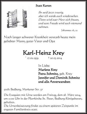 Anzeige von Kar-Heinz Krey von  Werbepost 