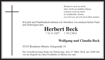 Anzeige von Herbert Beck von  Schaufenster/Blickpunkt 