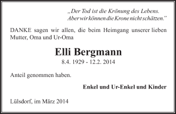 Anzeige von Elli Bergmann von  Extra Blatt 