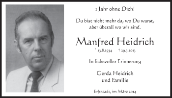 Anzeige von Manfred Heidrich von  Werbepost 