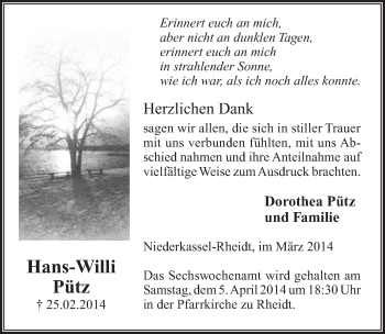 Anzeige von Hans-Willi Pütz von  Extra Blatt 