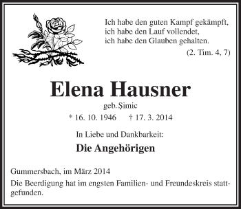 Anzeige von Elena Hausner von  Anzeigen Echo 