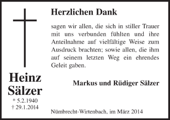 Anzeige von Heinz Sälzer von  Lokalanzeiger 