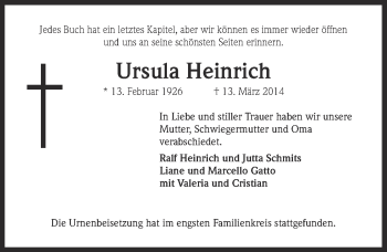 Anzeige von Ursula Heinrich von  Kölner Wochenspiegel 