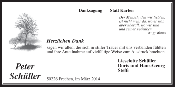 Anzeige von Peter Schüller von  Wochenende 
