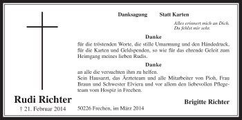 Anzeige von Rudi Richter von  Wochenende 