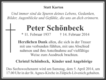 Anzeige von Peter Schönbeck von  Werbepost 