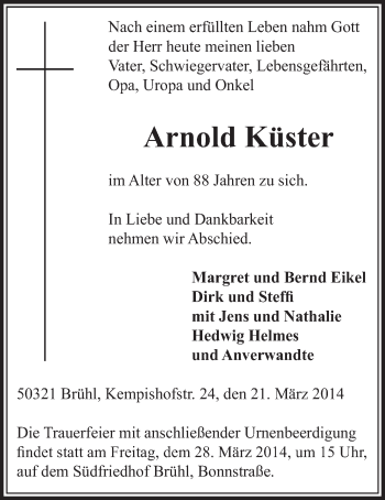 Anzeige von Arnold Küster von  Schlossbote/Werbekurier 