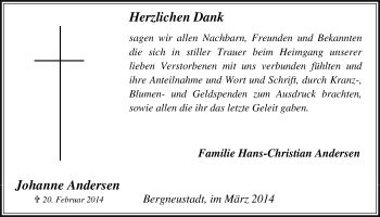Anzeige von Johanne Andersen von  Anzeigen Echo 