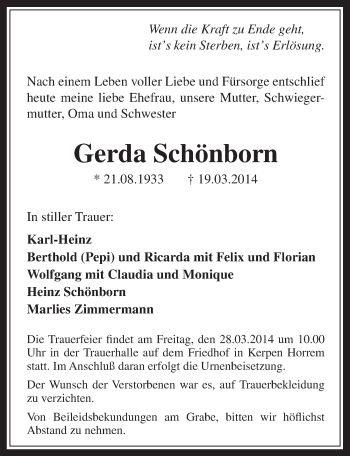 Anzeige von Gerda Schönborn von  Werbepost 