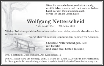 Anzeige von Wolfgang Netterscheid von  Werbepost 