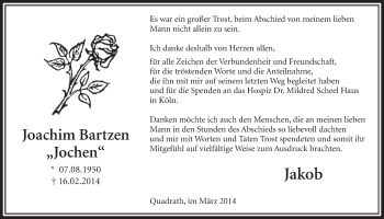 Anzeige von Joachim Bartzen von  Sonntags-Post 