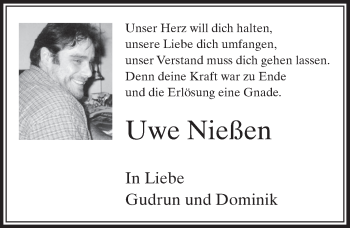 Anzeige von Uwe Nießen von  Sonntags-Post 