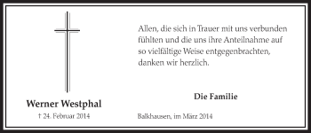 Anzeige von Werner Westphal von  Sonntags-Post 