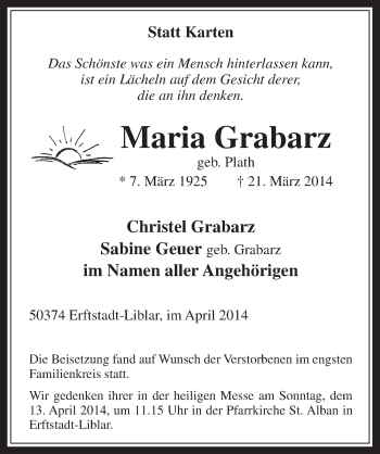 Anzeige von Maria Grabarz von  Werbepost 