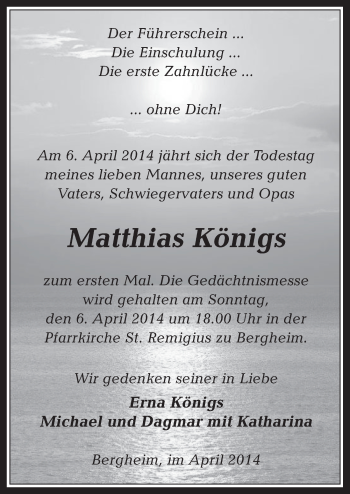 Anzeige von Matthias Königs von  Werbepost 