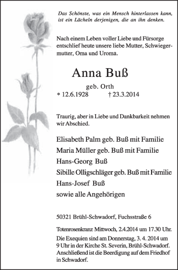 Anzeige von Anna Buß von  Schlossbote/Werbekurier 