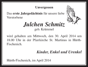 Anzeige von Julchen Schmitz von  Wochenende 