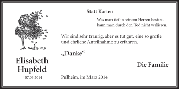 Anzeige von Elisabeth Hupfeld von  Sonntags-Post 