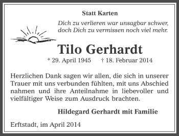 Anzeige von Tilo Gerhardt von  Werbepost 