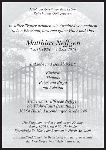 Anzeige von Matthias Neffgen von  Wochenende 