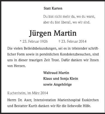 Anzeige von Jürgen Martin von  Blickpunkt Euskirchen 