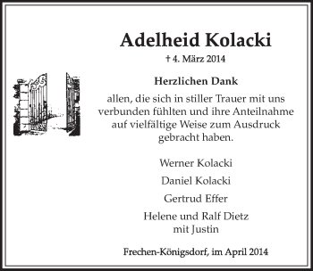 Anzeige von Adelheid Kolacki von  Sonntags-Post 