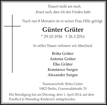 Anzeige von Günter Grüter von  Schlossbote/Werbekurier 