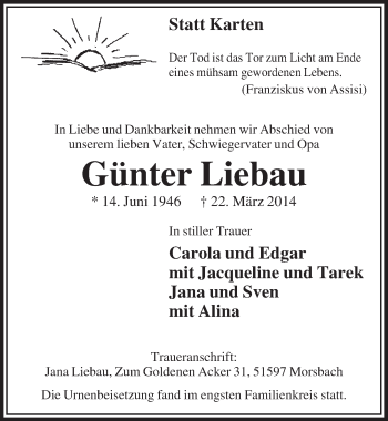 Anzeige von Günter Liebau von  Lokalanzeiger 