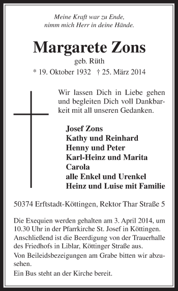 Anzeige von Margarete Zons von  Werbepost 