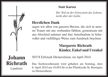 Anzeige von Johann Richrath von  Werbepost 