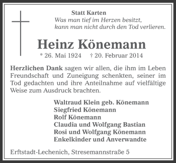 Anzeige von Heinz Könemann von  Werbepost 