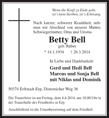 Anzeige von Betty Bell von  Werbepost 