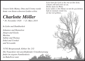 Anzeige von Charlotte Möller von  Anzeigen Echo 