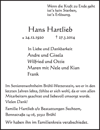 Anzeige von Hans Hartlieb von  Schlossbote/Werbekurier 