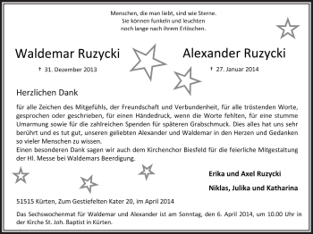 Anzeige von Waldemar Ruzycki von  Bergisches Handelsblatt 