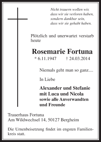 Anzeige von Rosemarie Fortuna von  Werbepost 