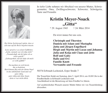 Anzeige von Kristin Meyer-Noack von  Werbepost 