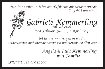 Anzeige von Gabriele Kemmerling von  Werbepost 