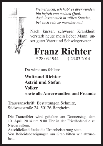 Anzeige von Franz Richter von  Werbepost 
