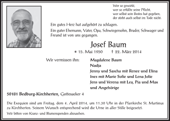 Anzeige von Josef Baum von  Werbepost 