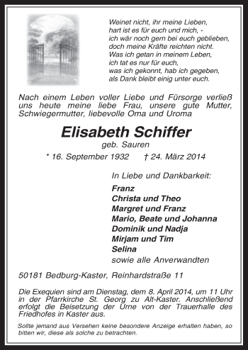Anzeige von Elisabeth Schiffer von  Werbepost 