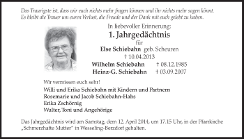 Anzeige von Else Schiebahn von  Schlossbote/Werbekurier 