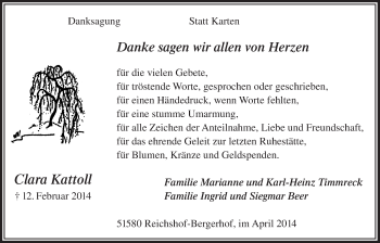 Anzeige von Clara Kattoll von  Anzeigen Echo  Lokalanzeiger 