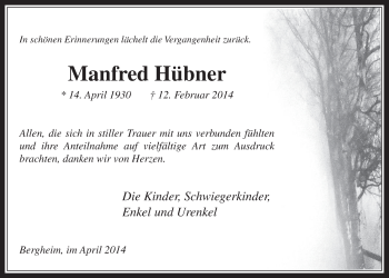 Anzeige von Manfred Hübner von  Werbepost 
