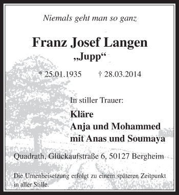Anzeige von Franz Josef Langen von  Werbepost 