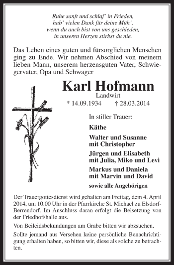 Anzeige von Karl Hofmann von  Werbepost 