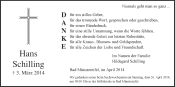 Anzeige von Hans Schilling von  Blickpunkt Euskirchen 
